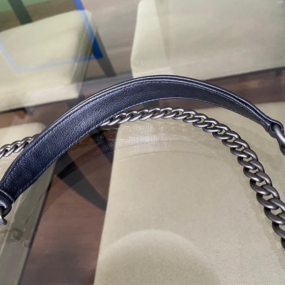 Authentic Prada Chain Flap Bag Studded Glace Calf Small Black - Picture 2 of 15